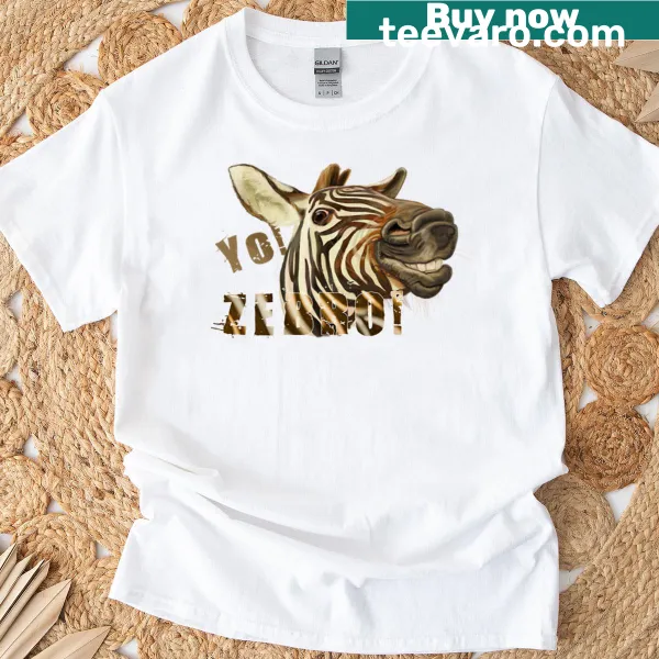 Illustration of a zebra with playful text on a T-shirt