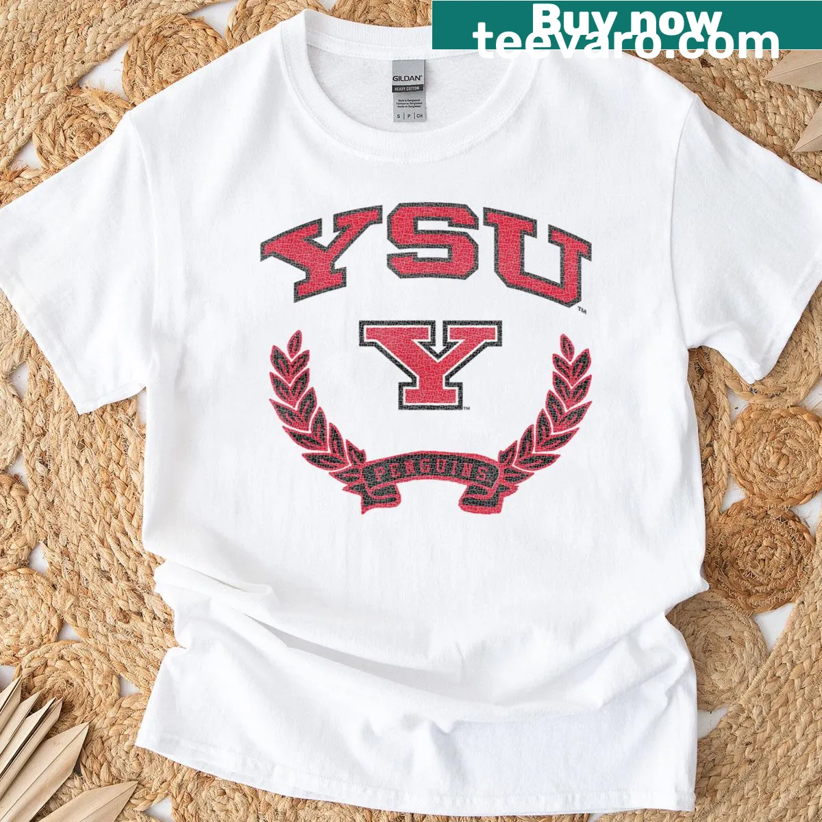 Vintage Youngstown State Penguins logo on a distressed t-shirt — on a men's t-shirt