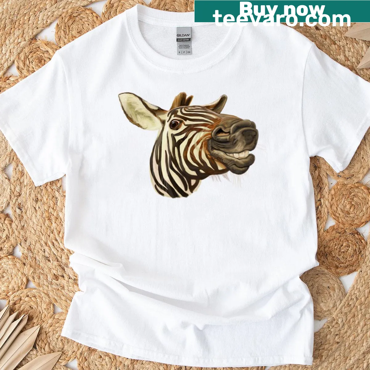 Zebra T-shirt featuring a playful illustration of a zebra's flehmen response. — on a men's t-shirt
