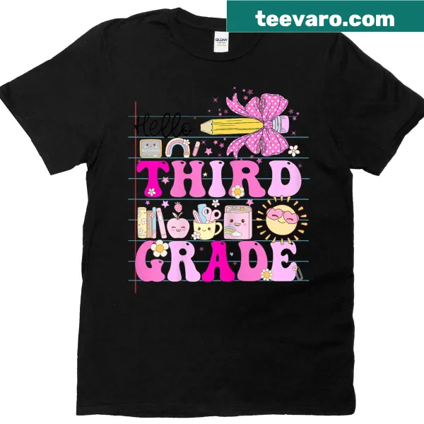 Illustrated T-shirt celebrating 3rd grade for girls and teachers.