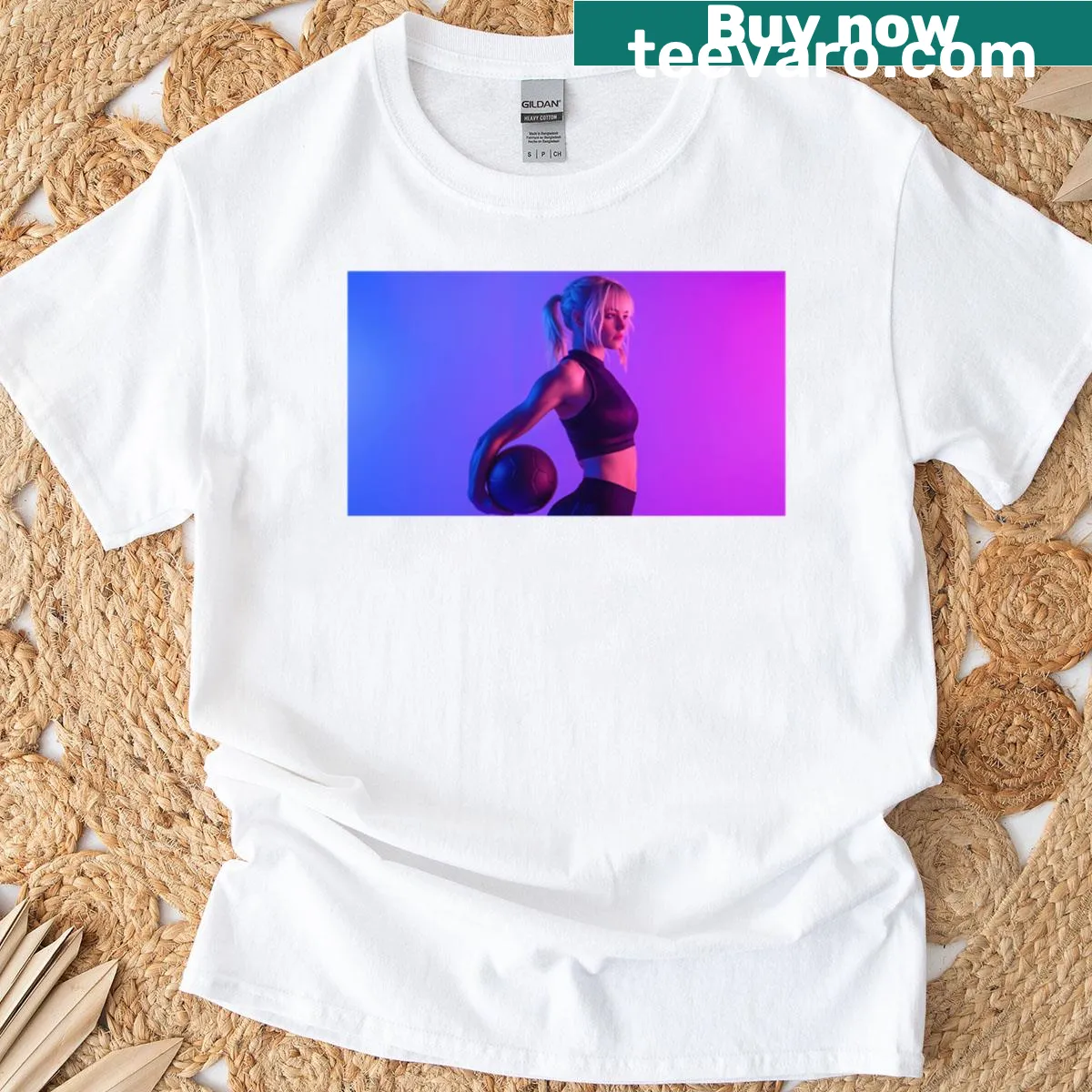 Illustration of an active woman with a ball on an oversized T-shirt. — on a men's t-shirt
