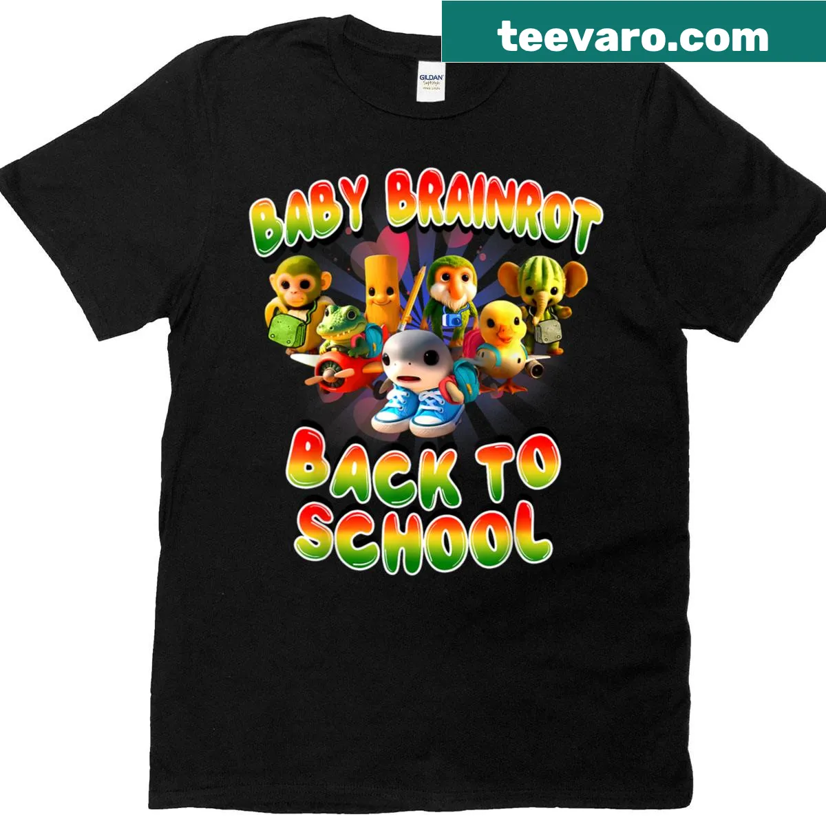 Funny kids T-shirt featuring a baby brainrot meme design — on a men's t-shirt