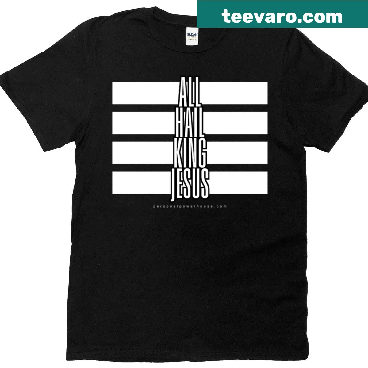 T-shirt with a bold graphic proclaiming 'All Hail King Jesus.' — on a men's t-shirt