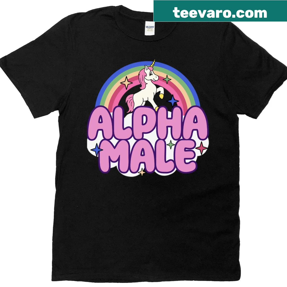 Bold typography shirt featuring 'Alpha Male' text design — on a men's t-shirt