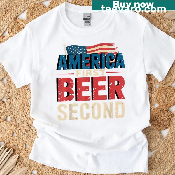 Humorous patriotic t-shirt with beer lover text design
