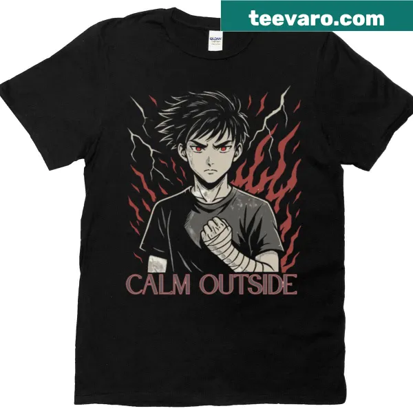 Manga-style t-shirt featuring a calm character in a training arc