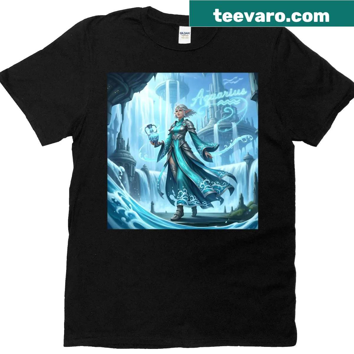 Illustration of an Aquarius elf unlocking a magical vision — on a men's t-shirt
