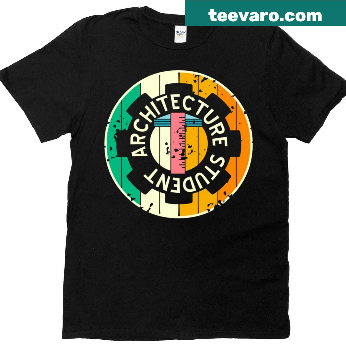 Retro vintage t-shirt for architecture students featuring architect designs — on a men's t-shirt