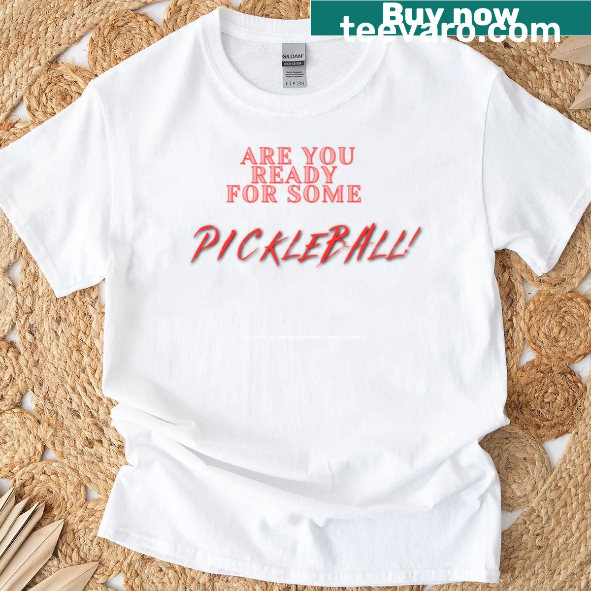 T-shirt with playful typography asking if you're ready for pickleball — on a men's t-shirt