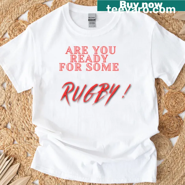 Playful rugby-themed shirt with bold text