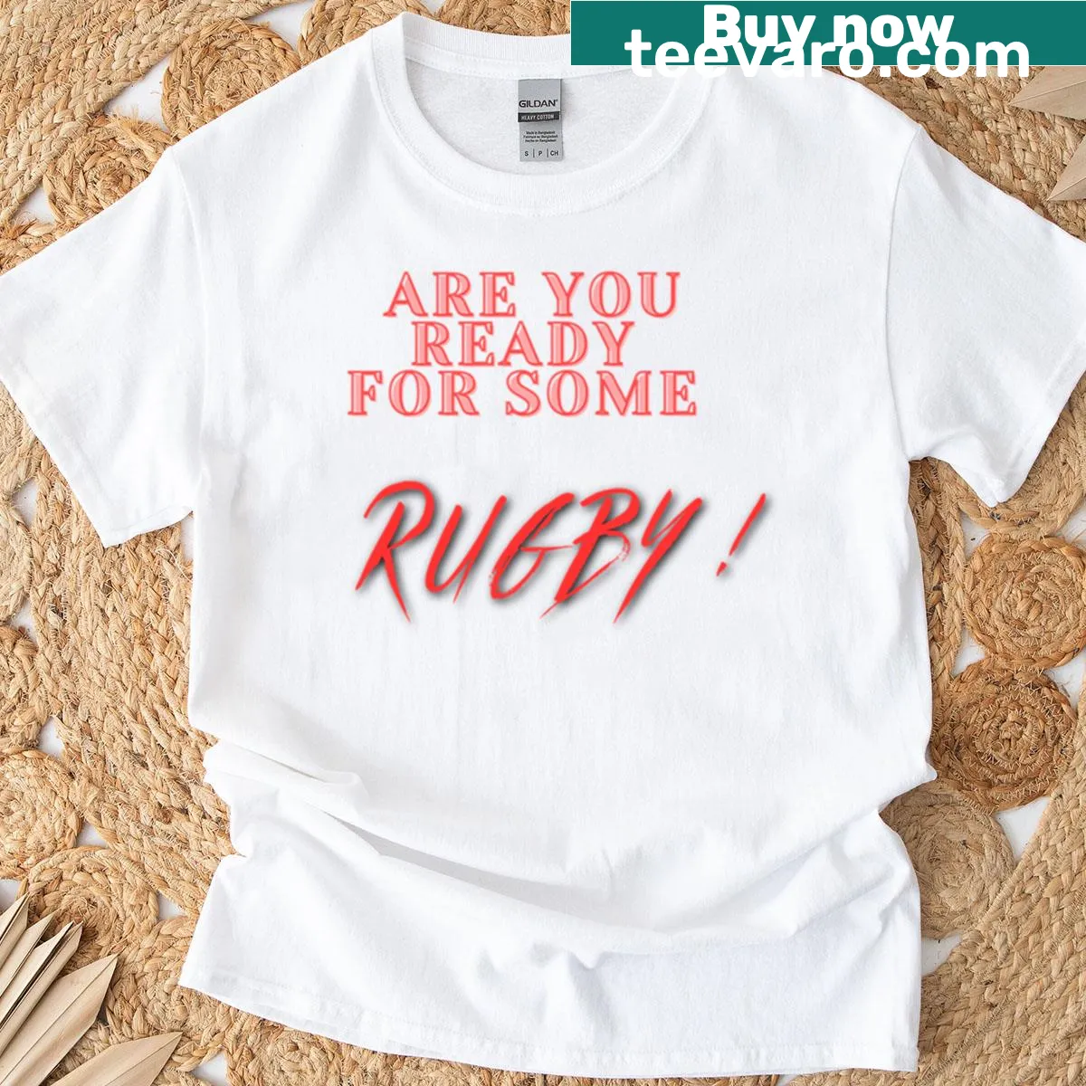 Playful rugby-themed shirt with bold text — on a men's t-shirt