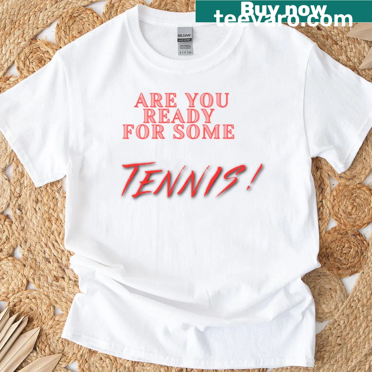 Playful typography asking 'Are You Ready For Some Tennis?' on t-shirt — on a men's t-shirt