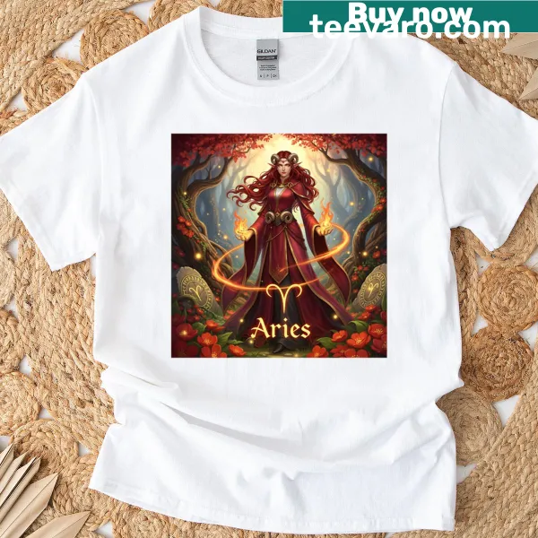Illustration of an elf representing Aries on a stunning zodiac t-shirt
