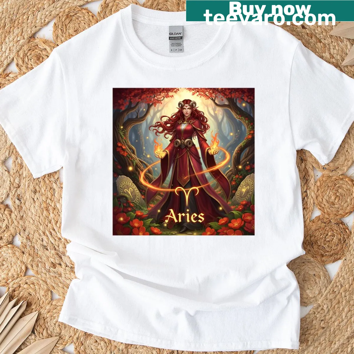 Illustration of an elf representing Aries on a stunning zodiac t-shirt — on a men's t-shirt