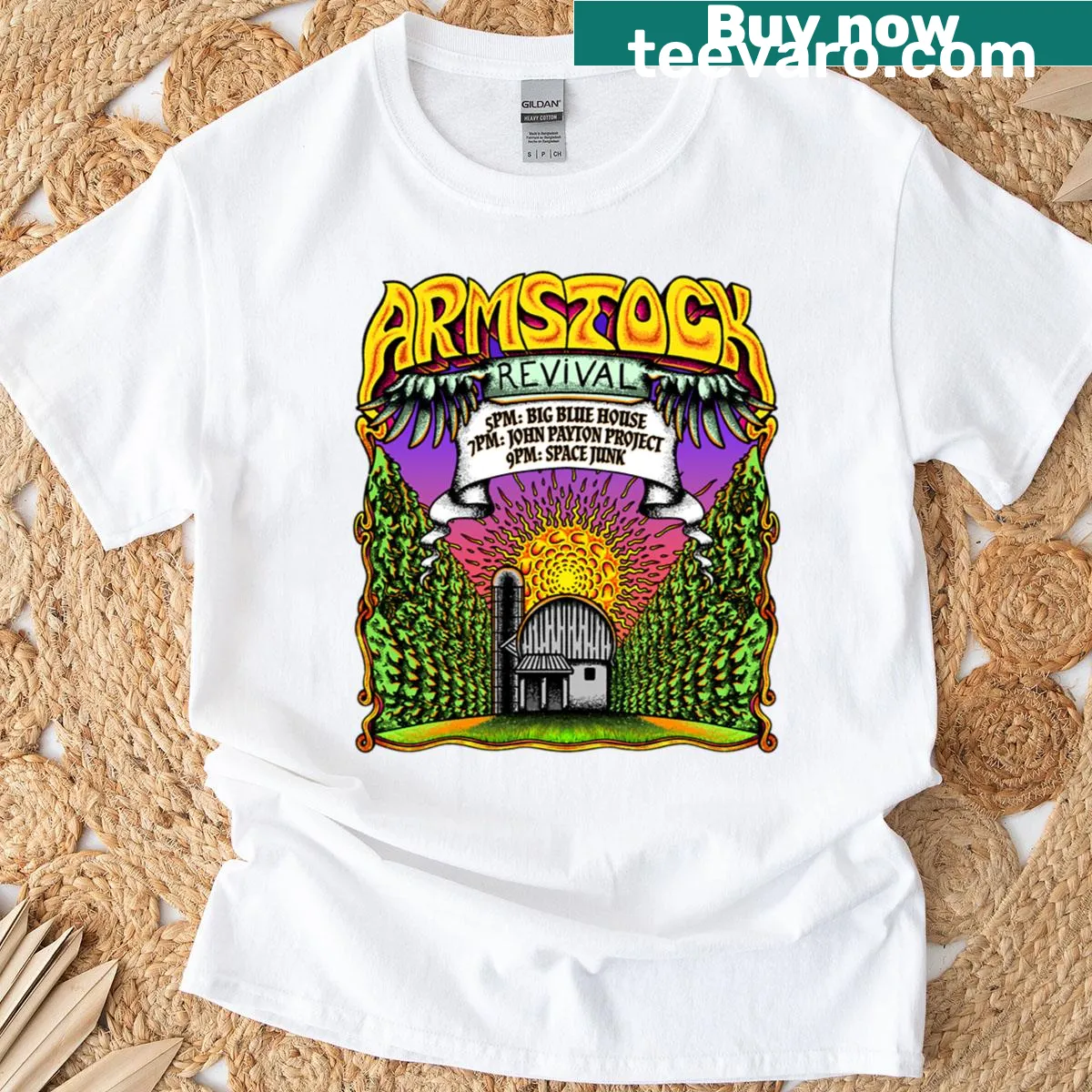 Minimalist t-shirt with 'Armstock Official' text, no additional artwork — on a men's t-shirt