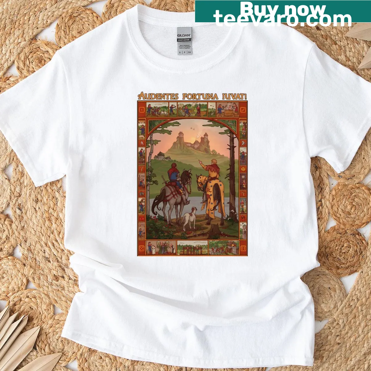 Inspirational T-shirt with the phrase Audentes Fortuna Iuvat — on a men's t-shirt