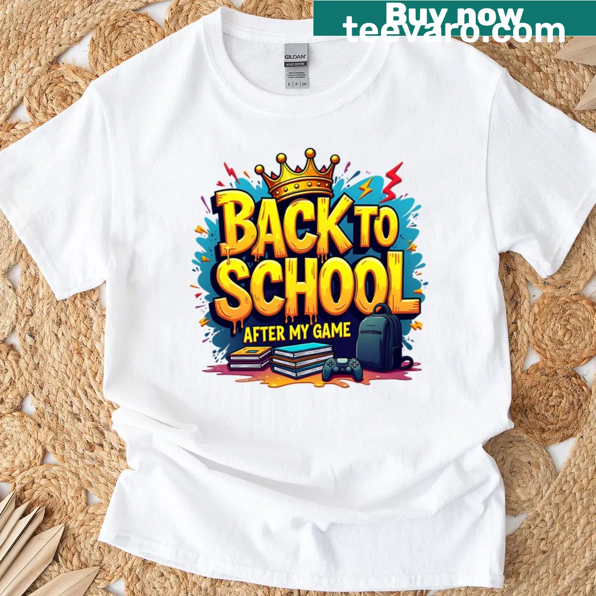 Funny oversized t-shirt for students with gaming design — on a men's t-shirt