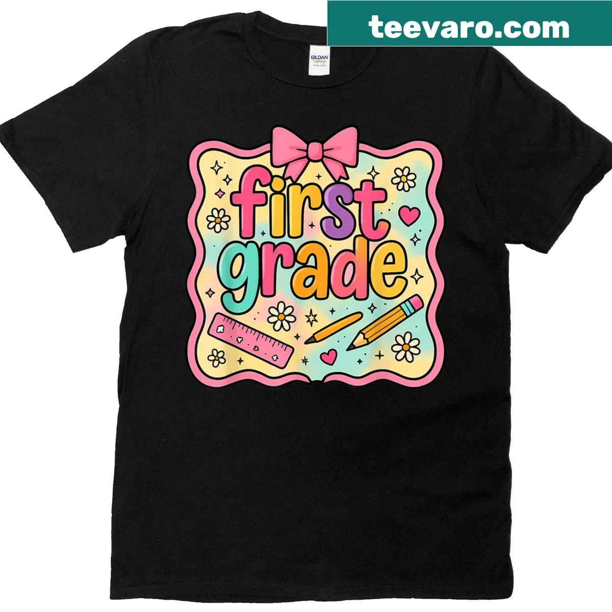 First Grade Team welcome T-shirt with playful typography — on a men's t-shirt