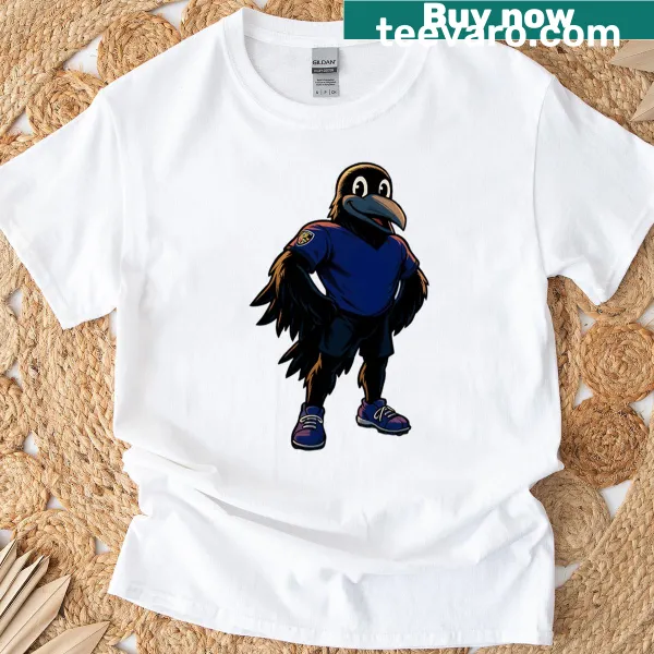 Oversized T-shirt featuring a cartoon Raven mascot for Baltimore Ravens
