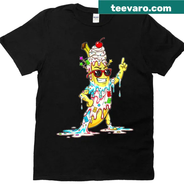 Whimsical t-shirt featuring an ice cream cone with sprinkles and banana drip