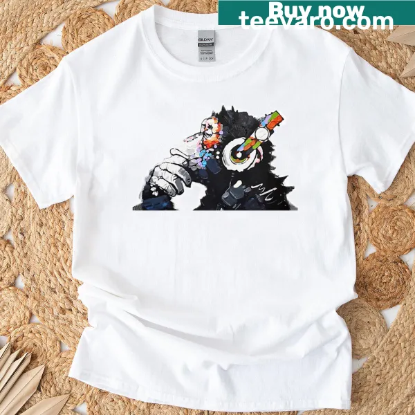 Funky monkey DJ design with headphones and graffiti art