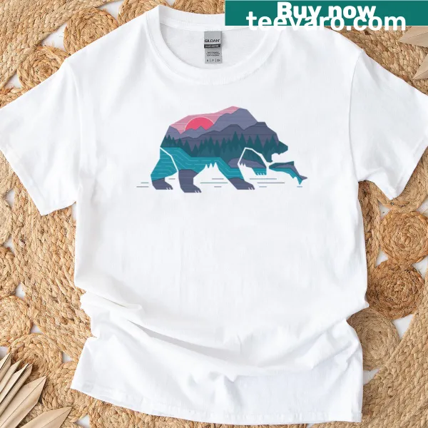 Illustration of bears in a forest on a T-shirt