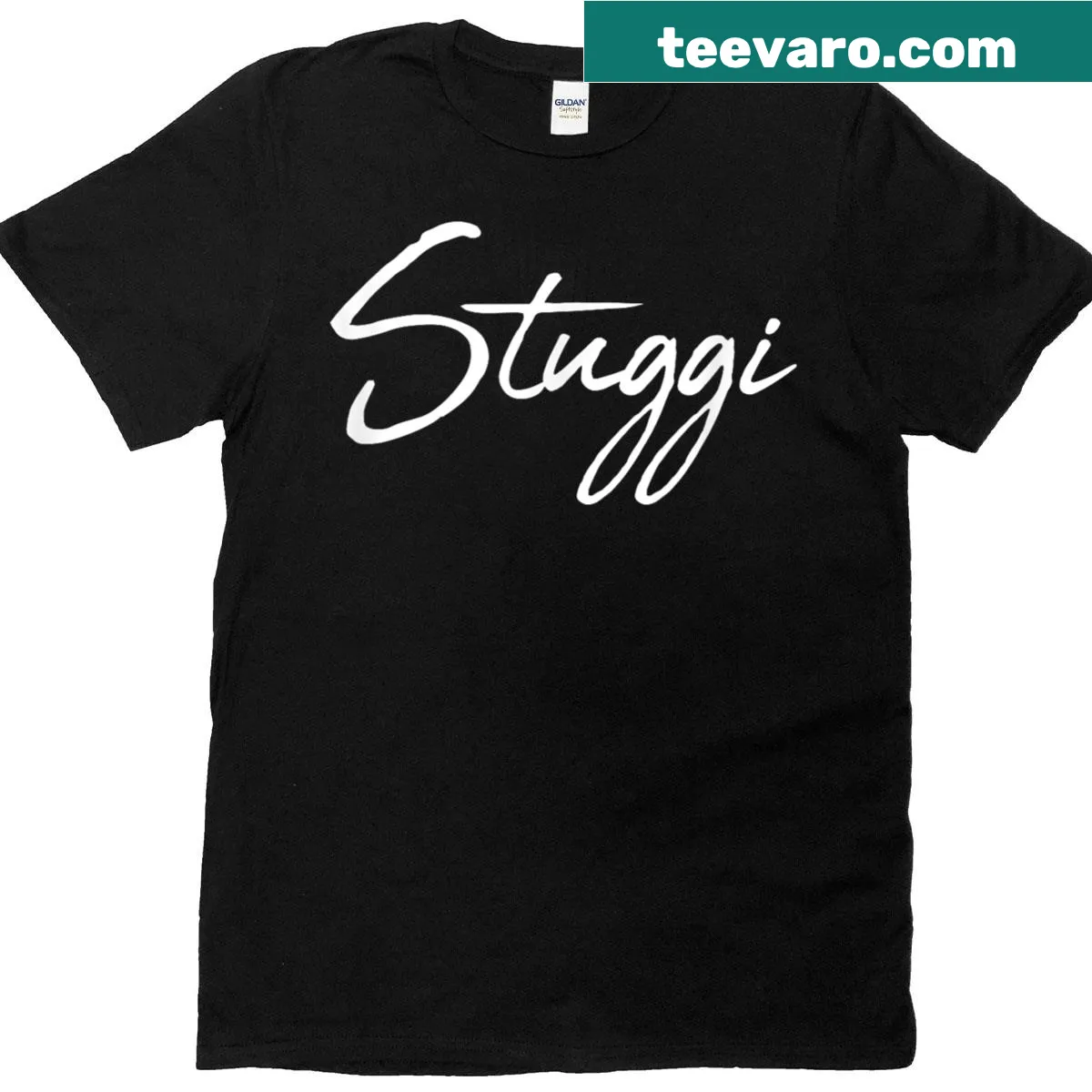 T-shirt featuring beautiful handwritten Stuggi calligraphy design. — on a men's t-shirt