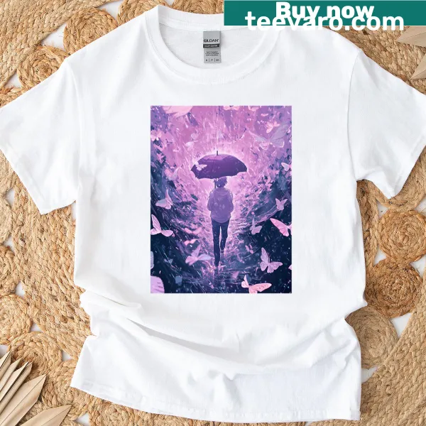 Pastel t-shirt featuring a boy in digital rain with a dreamy design