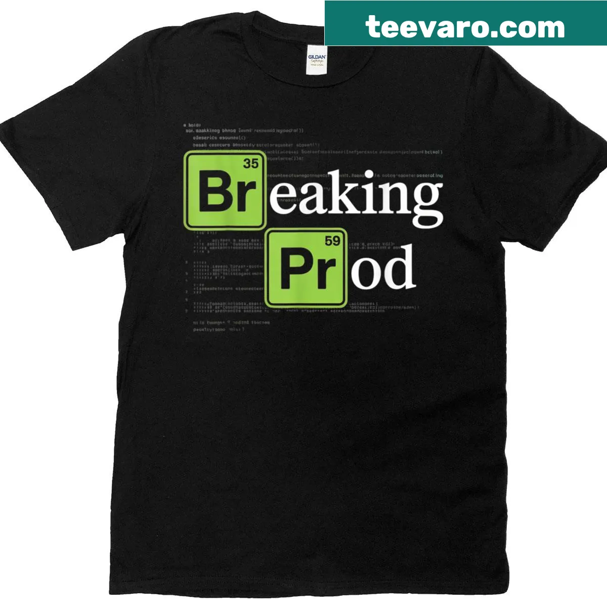 Humorous t-shirt for software engineers with 'Breaking Prod' text — on a men's t-shirt