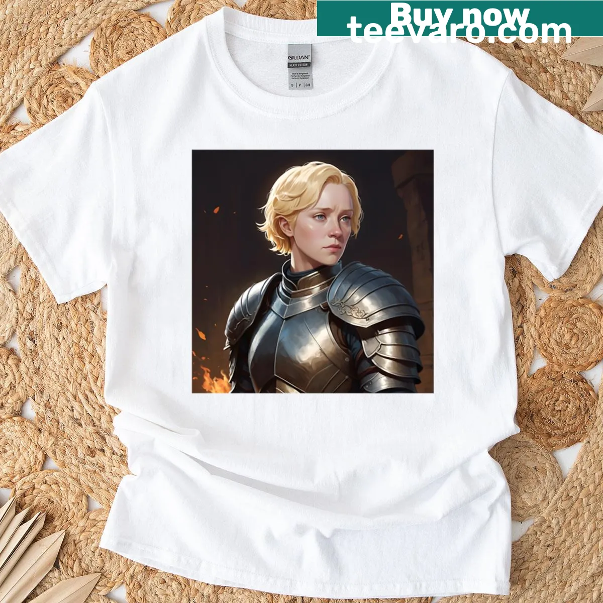 Anime-style illustration of Brienne of Tarth on a T-shirt — on a men's t-shirt