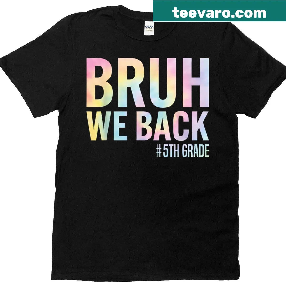 Illustrated text Bruh We Back for fifth grade students — on a men's t-shirt