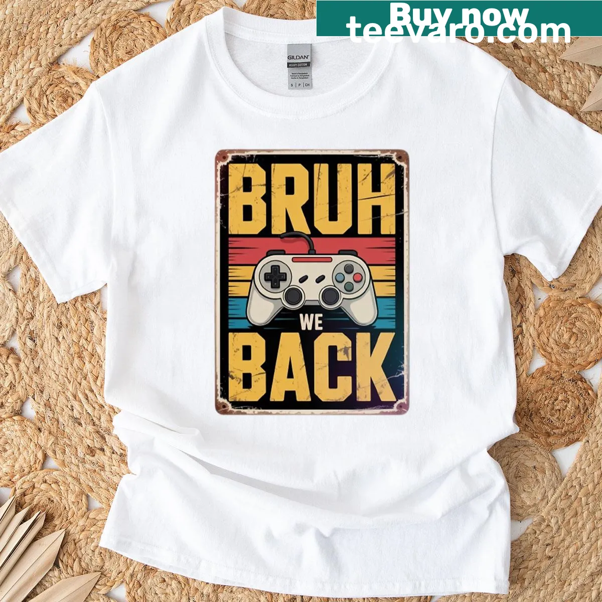 Funny back-to-school design for gamers with 'Bruh We Back To School' text. — on a men's t-shirt