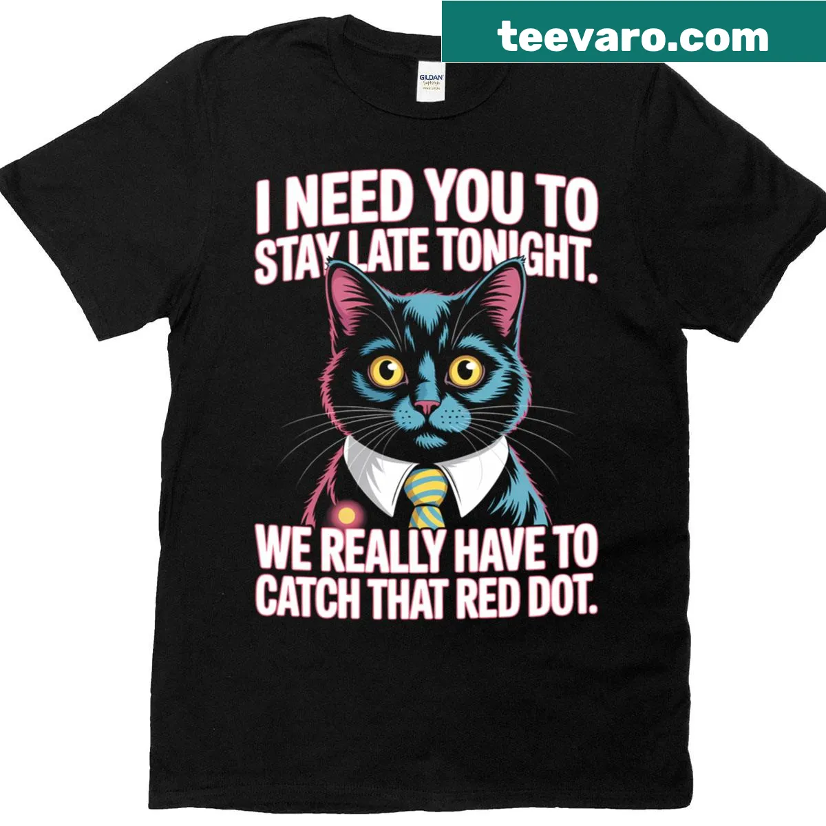 Business Cat meme t-shirt with humorous office theme — on a men's t-shirt