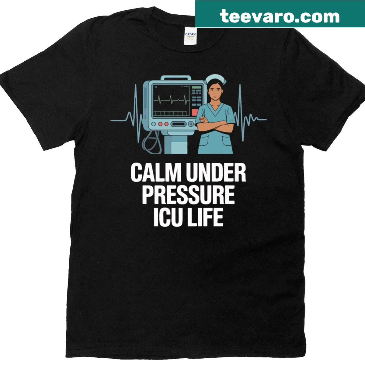 Calm Under Pressure text for ICU nurses — on a men's t-shirt