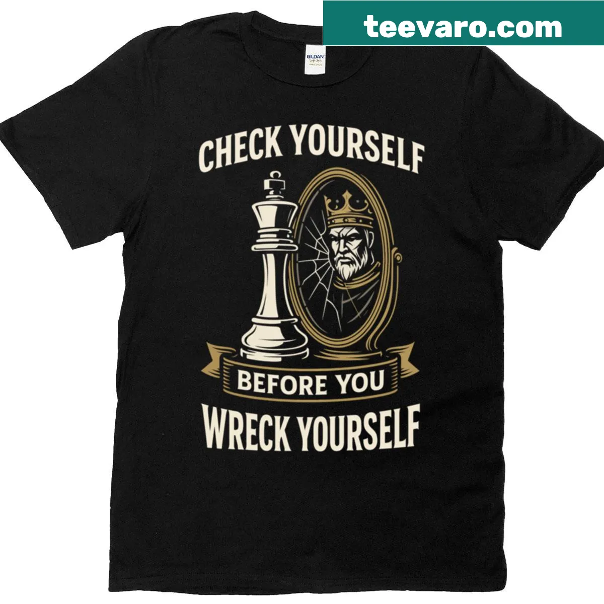 Funny chess-themed T-shirt with a clever phrase — on a men's t-shirt