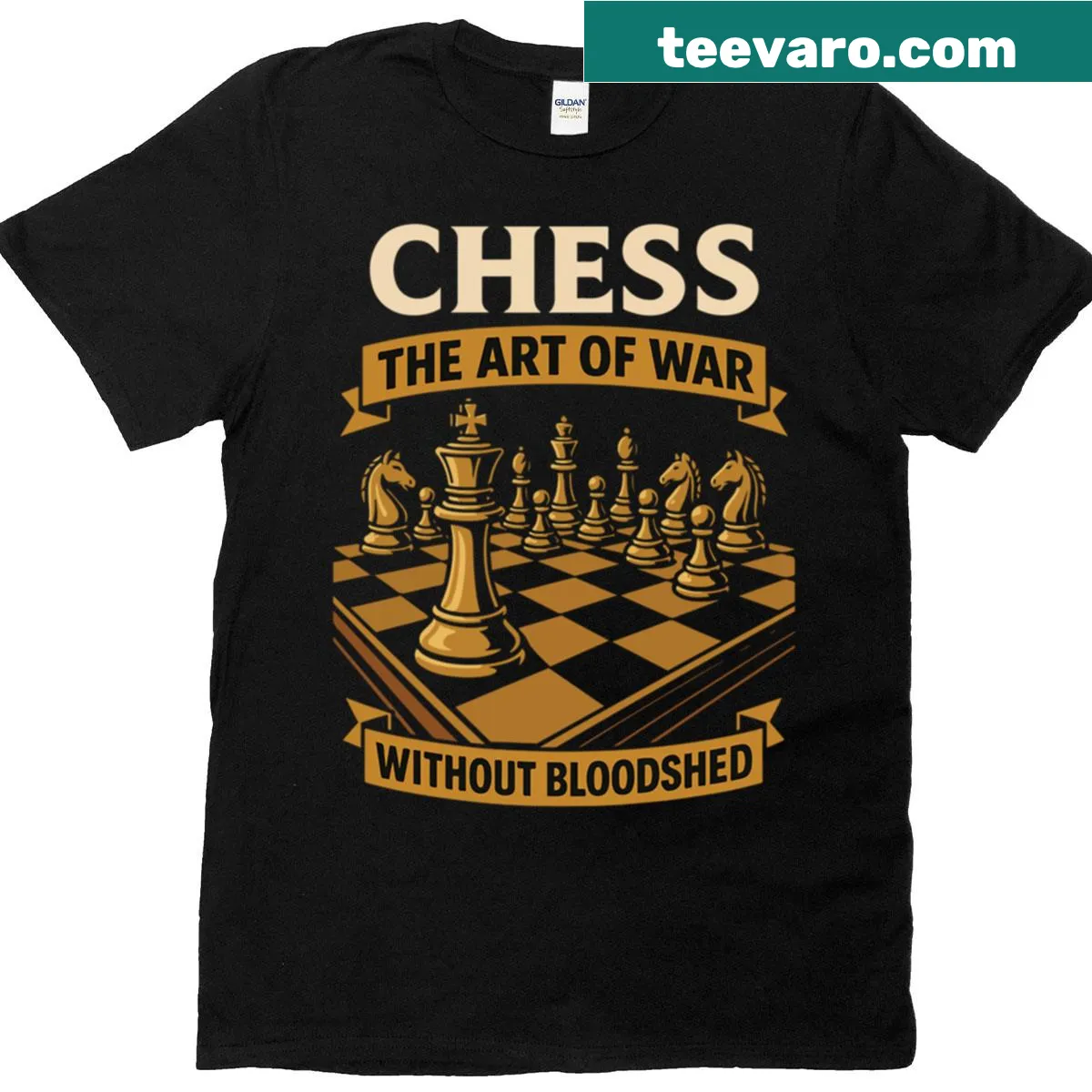 Typographic T-shirt featuring The Art Of War Without Bloodshed quote — on a men's t-shirt