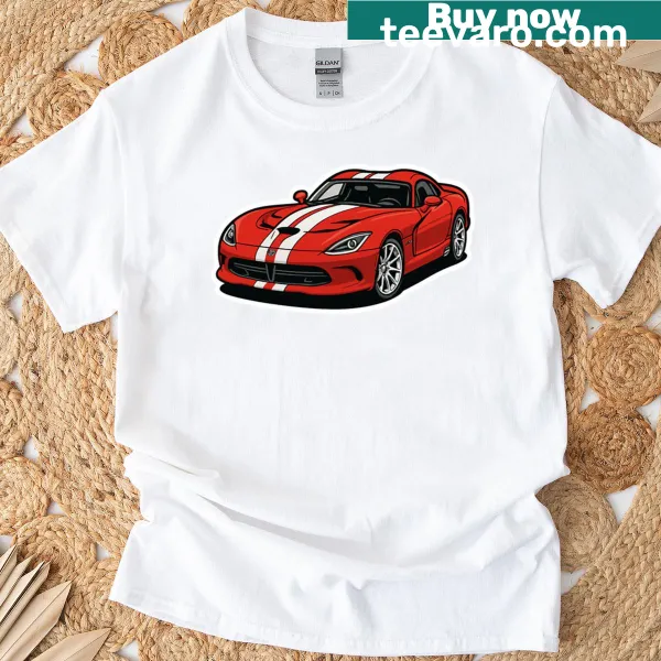 Vintage illustration of a Chrysler Viper on an oversized T-shirt.