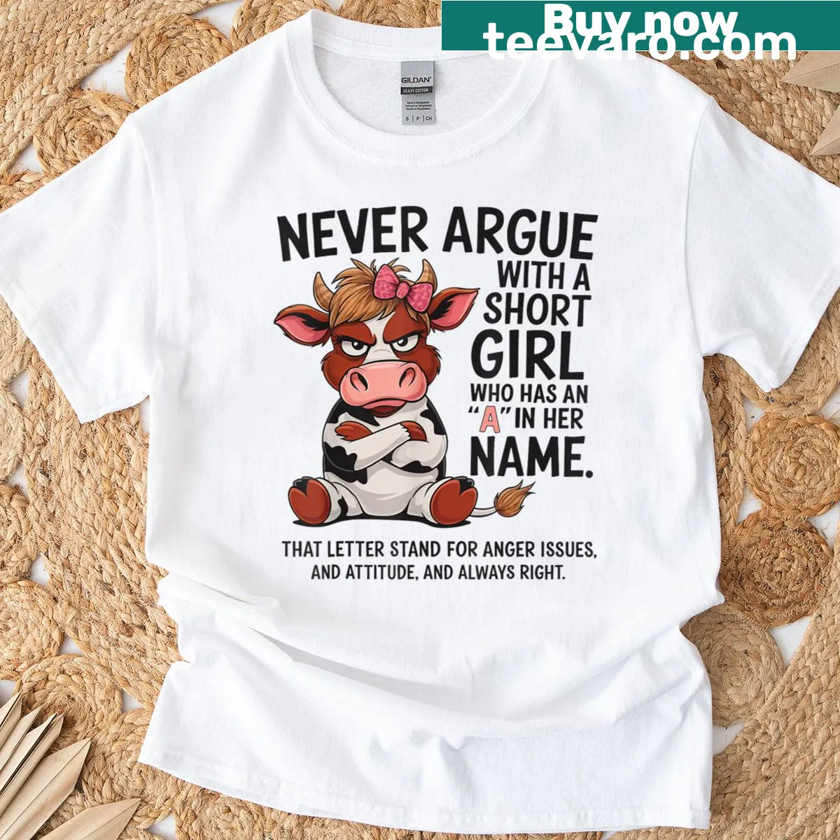 Funny t-shirt with text about short girls and confidence — on a men's t-shirt