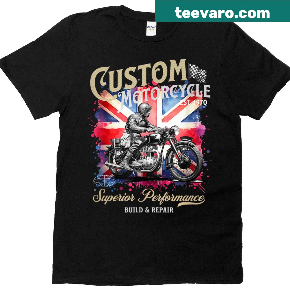 Custom motorcycle design on t-shirt for biking enthusiasts — on a men's t-shirt