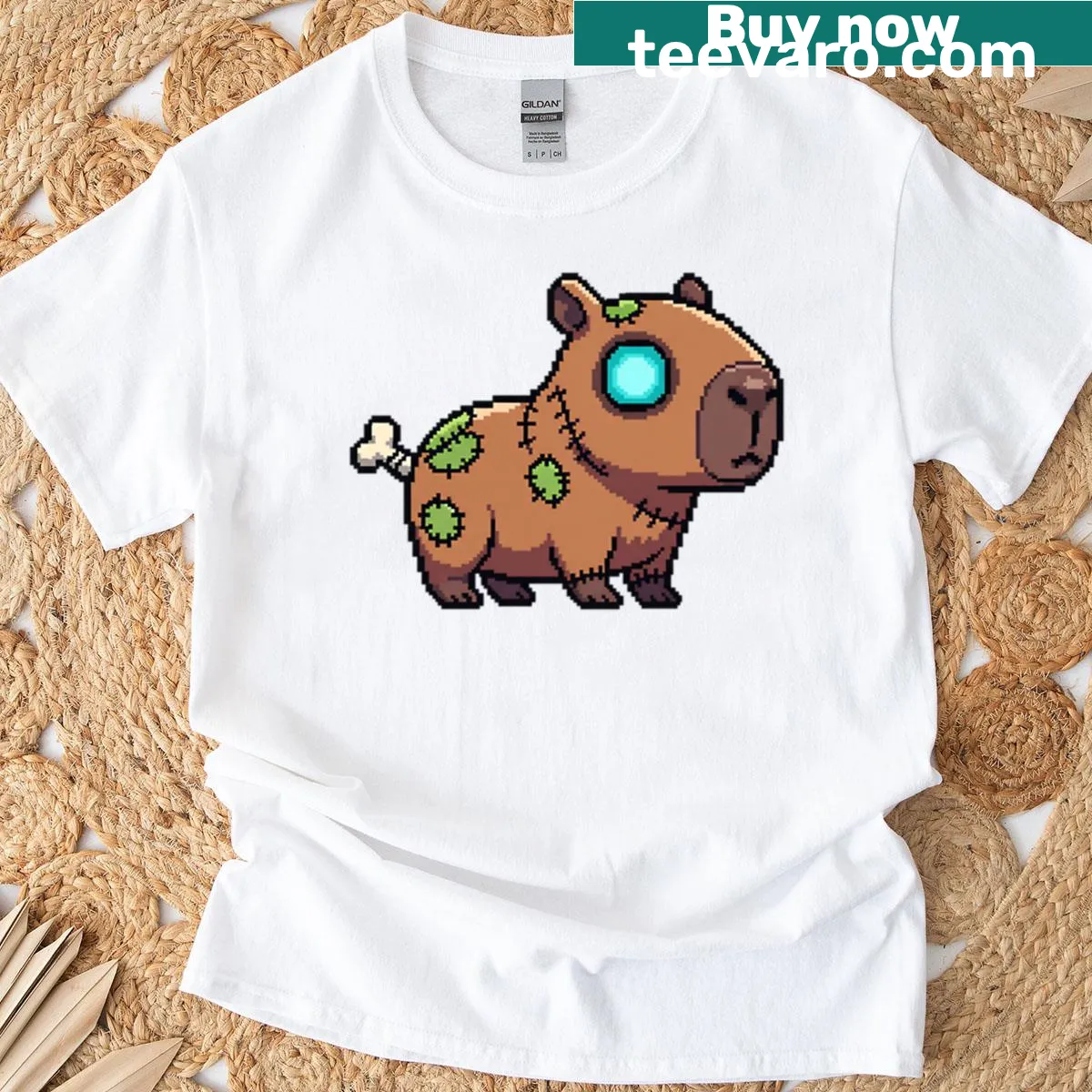 Pixel art zombie panda design on a cute T-shirt — on a men's t-shirt
