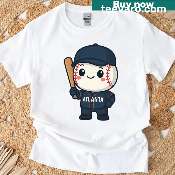 Cute chibi baseball character graphic on a navy t-shirt