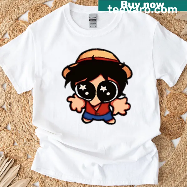 Cartoon graphic of Monkey D Luffy on t-shirt