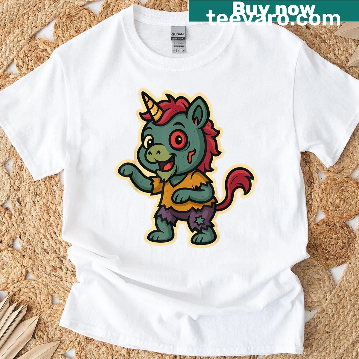 Cartoon zombie unicorn t-shirt for kids with a cute design — on a men's t-shirt