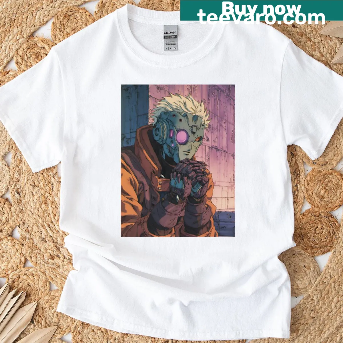 Oversized t-shirt featuring bold cyberpunk anime art — on a men's t-shirt
