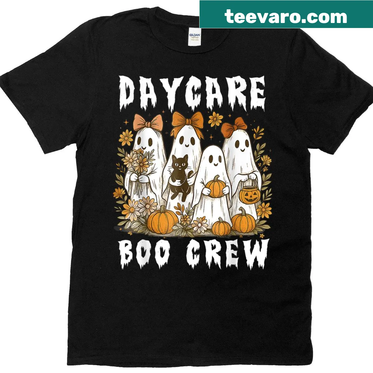 Cute floral ghost design with coquette bow on women's t-shirt — on a men's t-shirt
