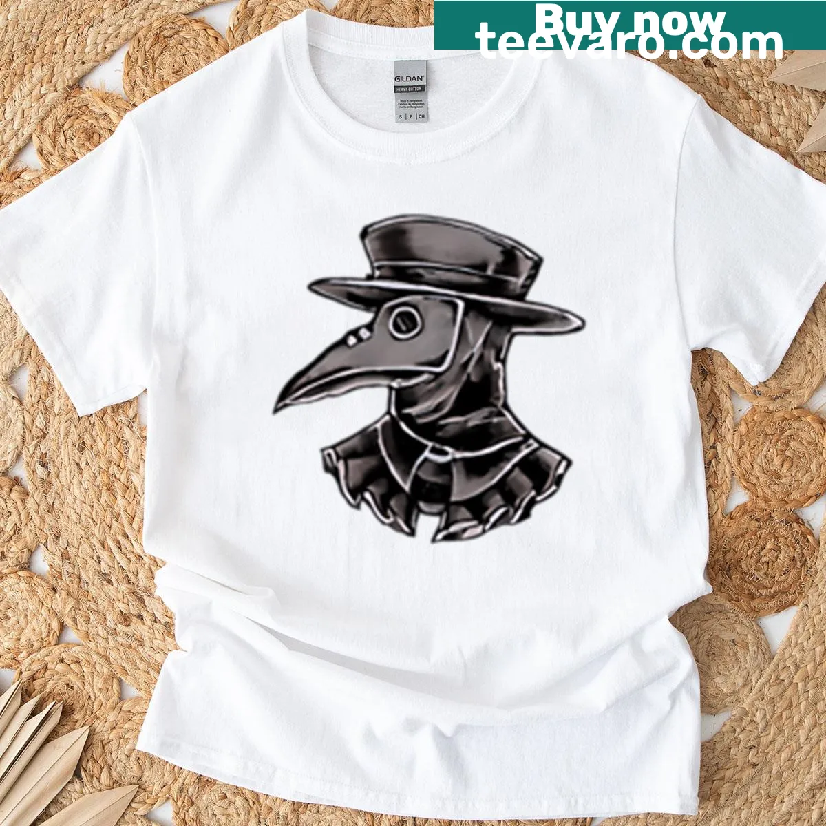 Illustration of a plague doctor silhouette on a shirt. — on a men's t-shirt