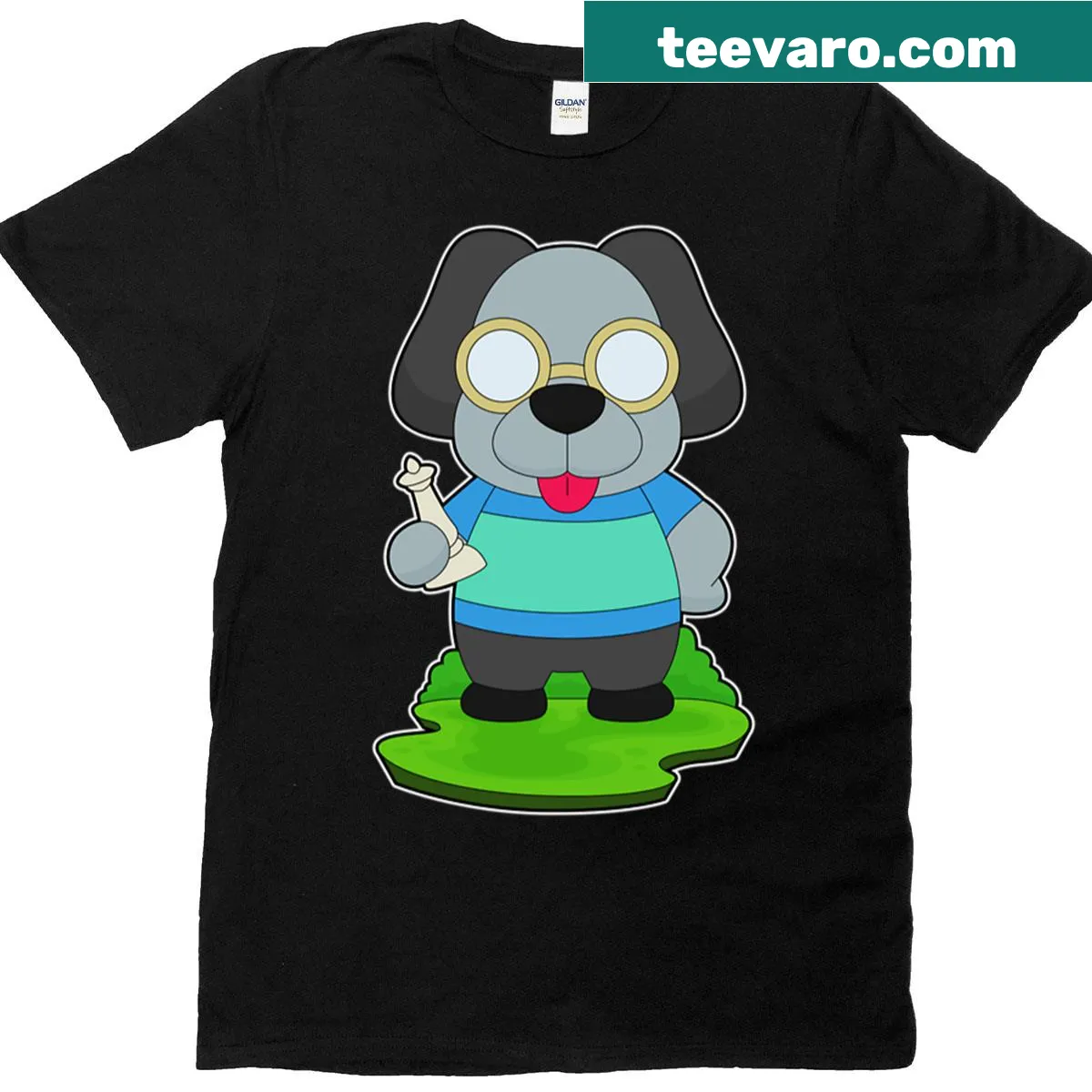 Illustration of a dog as a queen chess piece on a T-shirt — on a men's t-shirt