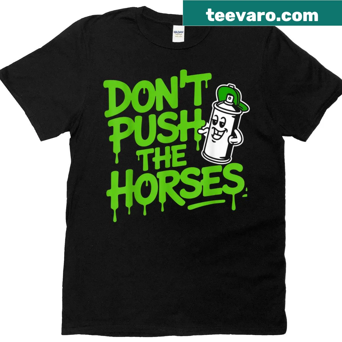 Humorous design featuring a spray can on a casual t-shirt — on a men's t-shirt