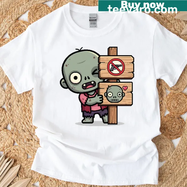 Oversized T-shirt with a cute pixel art zombie and playful message