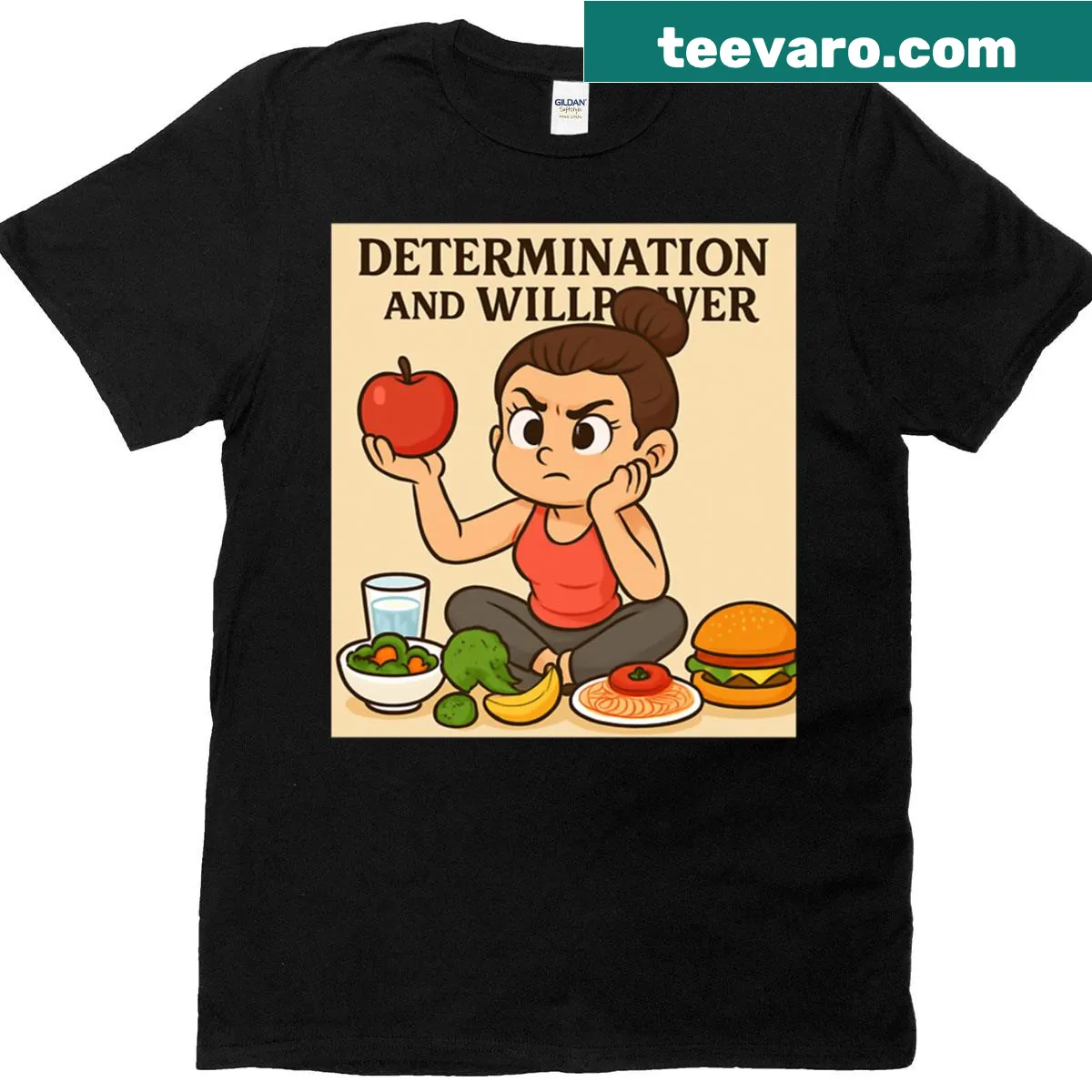Oversized T-shirt with motivational phrase about determination and willpower — on a men's t-shirt